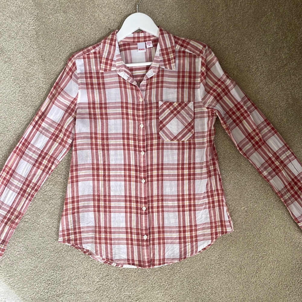 Bongo plaid button up top, womens, size medium
